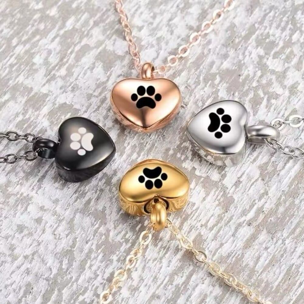 abigail&bleu 1PC Engraved Heart Pets Paw Urn Necklace/Bracelet Heart Charms Memo